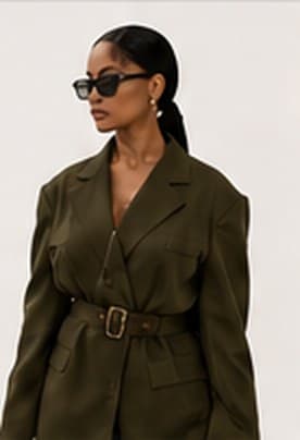 Mannequin en blazer kaki ceinturé